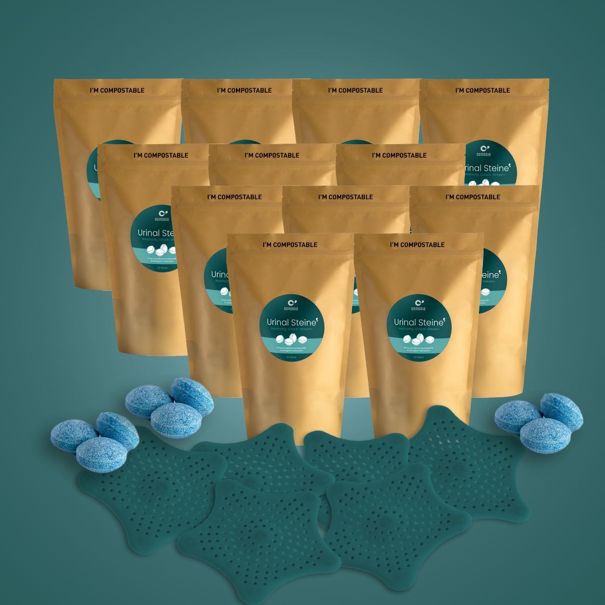 OSMOSIA Urinal Steine "Eco" 12 x 1 Kg (300 Steine) inkl. 6 x "Seestern" grün - Sparset II