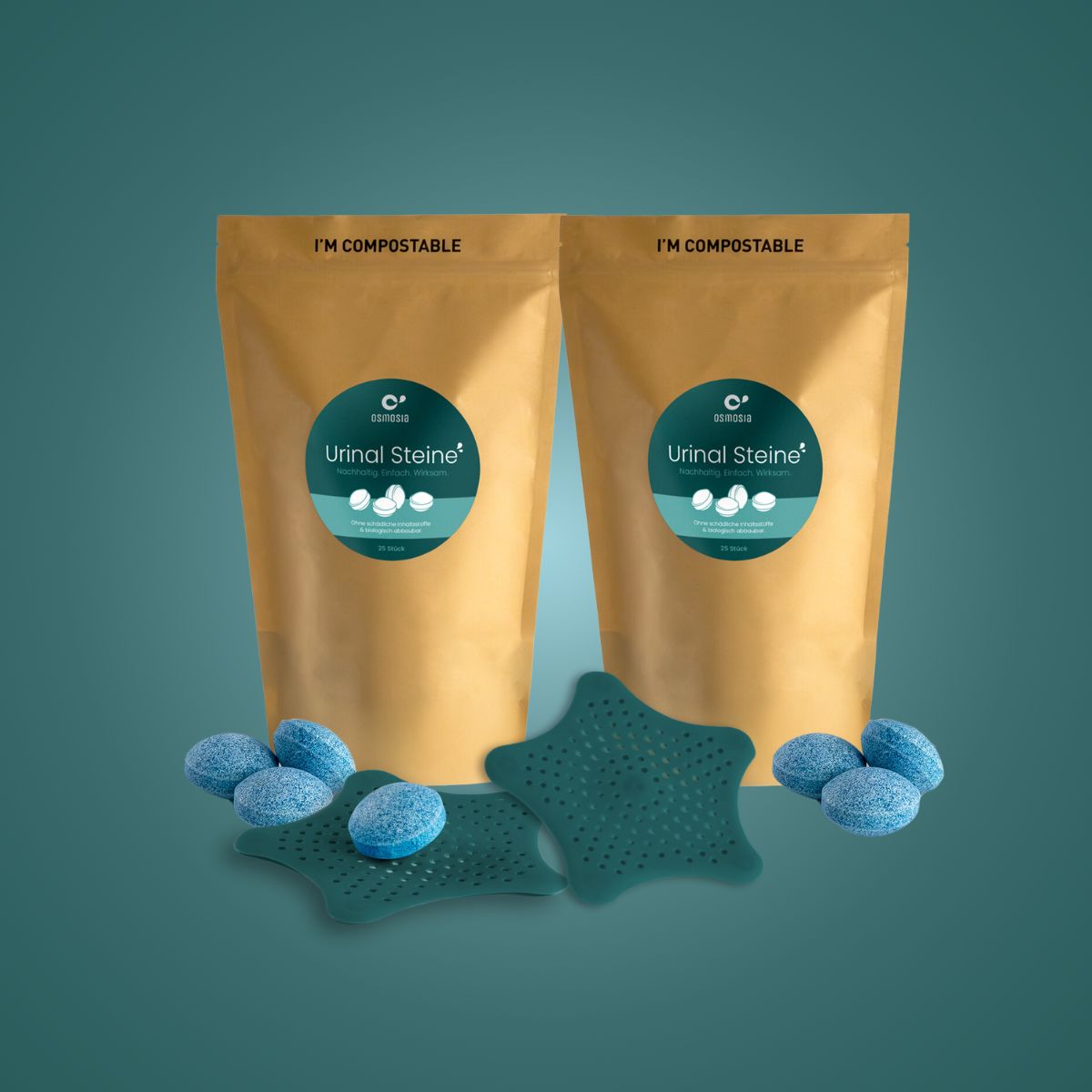 OSMOSIA Urinal Steine "Eco" 2 x 1 Kg (50 Steine) inkl. 2 x "Seestern" grün - Sparset I