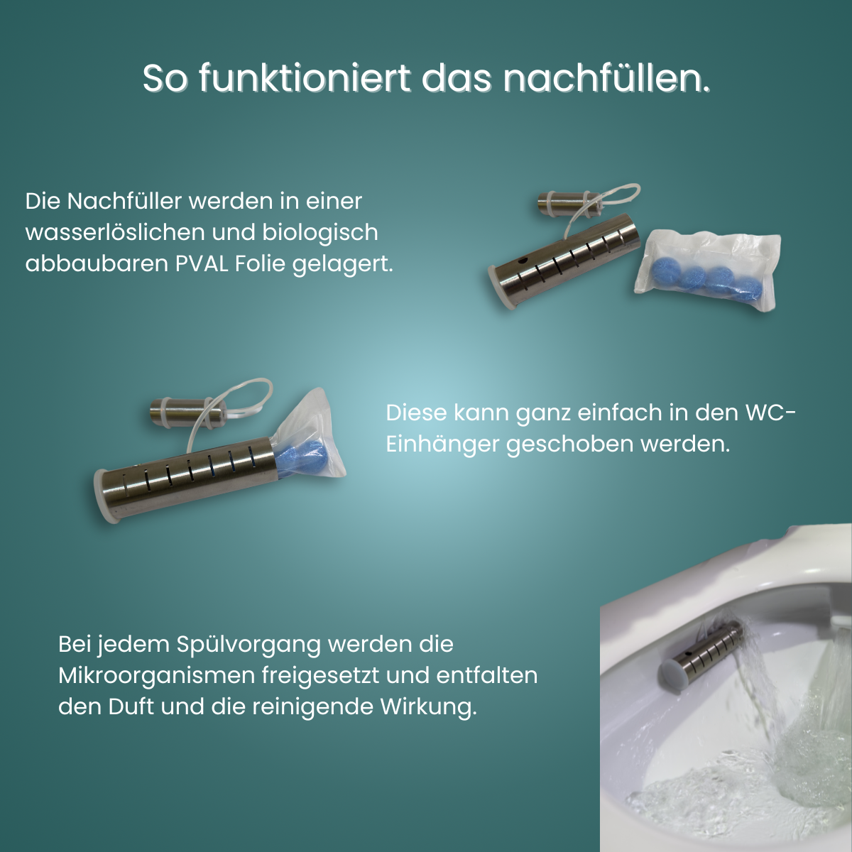 2 x WC-Einhänger &quot;Deluxe&quot; Edelstahl; Inkl. 4 x Nachfüllpack- Sparset II